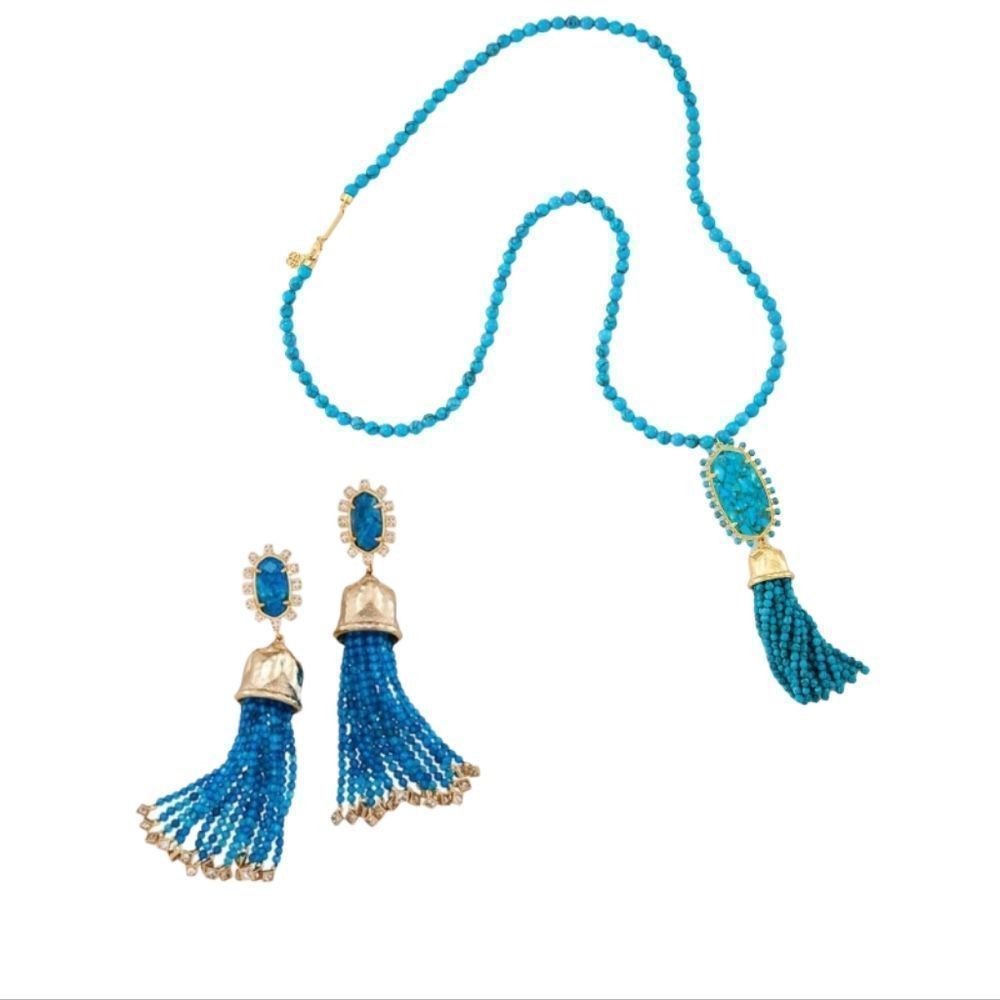 KENDRA‎ SCOTT Tatiana Necklace and Decker Bell Earrings Gold/Aqua